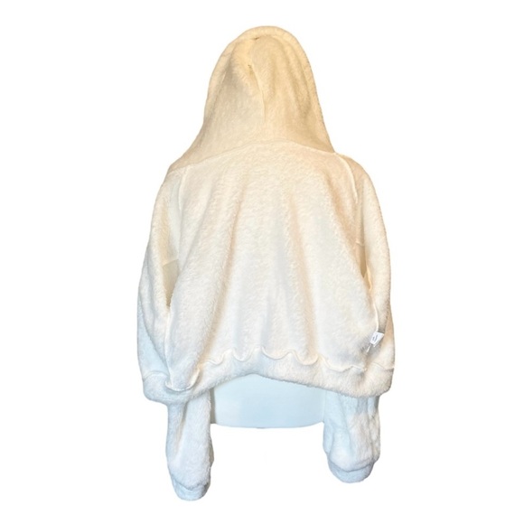 White Hooded Super Soft Cropped Teddy Zip Up Jacket Women’s Small - Picture 10 of 14